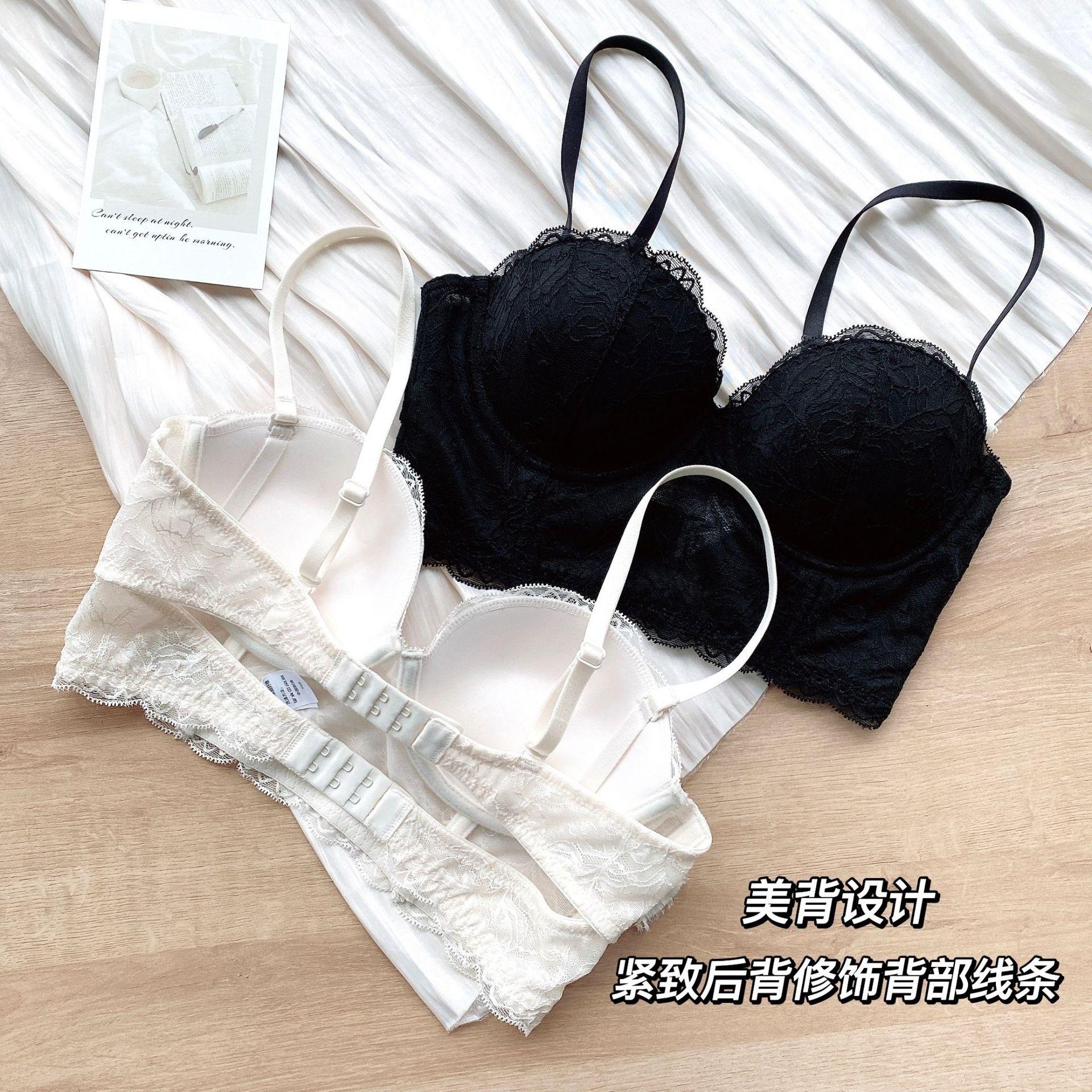 

Summer French sexy lace bra half cup beautiful back double buckle with steel ring adjustment fish bone support outer wear underwear 70B