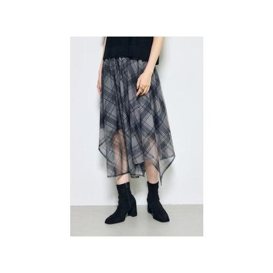 Sheer check handkerchief hem skirt pattern BLK5