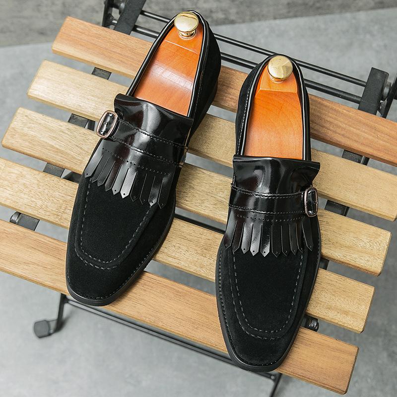 

2025 new fashionable large size 48 fringed loafers men s pin buckle European station British and Korean leather shoes 38 чёрный
