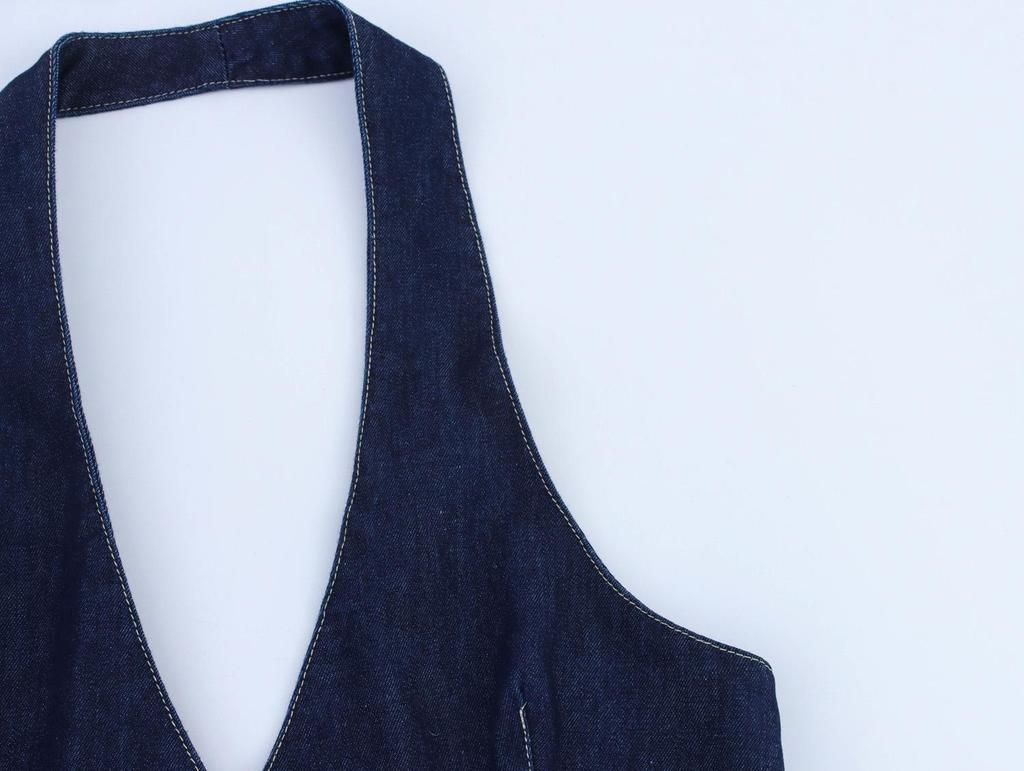 European and American Women's Slim Denim Strappy Dress