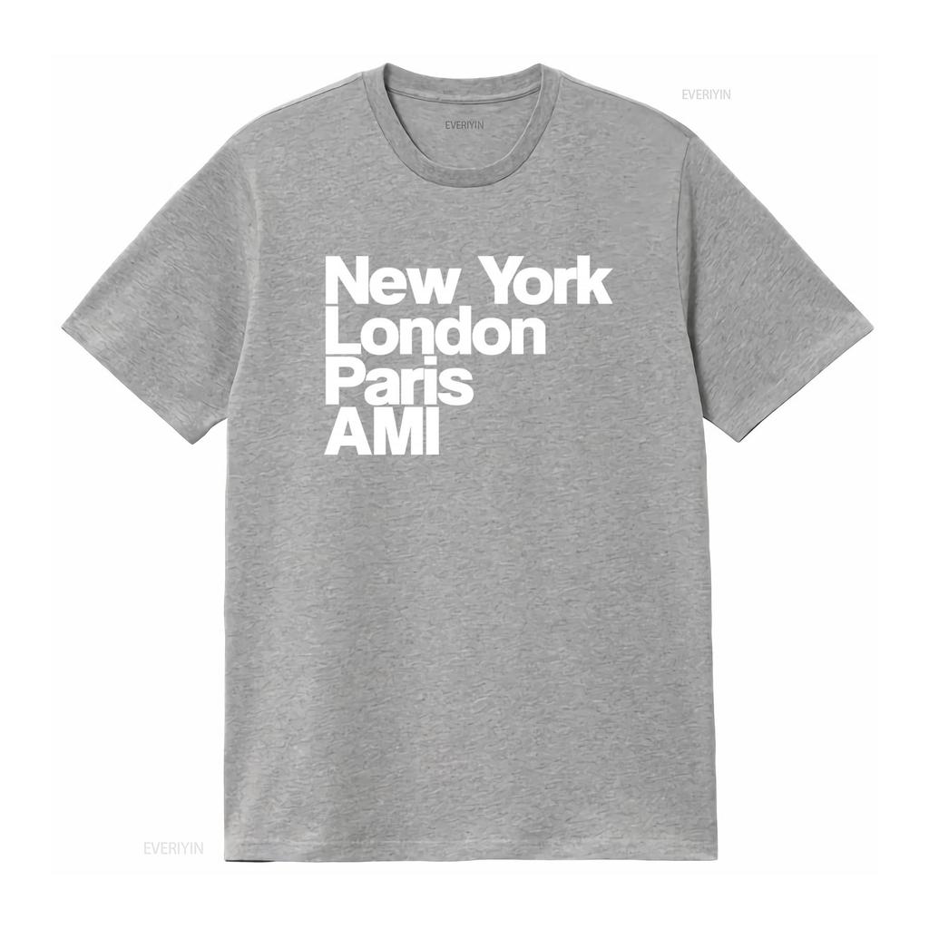 NY Lon Paris AMI GA Mode Stadtname Aufdruck T-Shirt für Herren und Damen vintage gewaschen weich dehnbar streetwear vielseitig homme