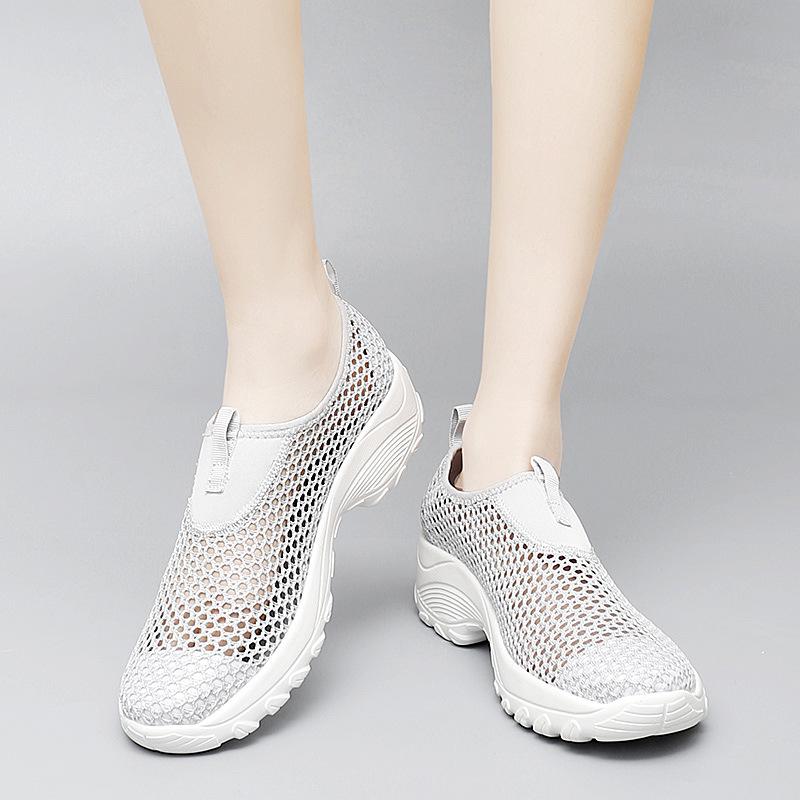 Große Größe Frühling und Sommer Fliegenstrick Damen Schuhe Mode Ein-Pedal Mesh Atmungsaktiv Wanderschuhe Freizeitschuhe Damen