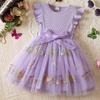 Summer Girl Flower Embroidered Mesh Dress With Bow For Toddler Girls