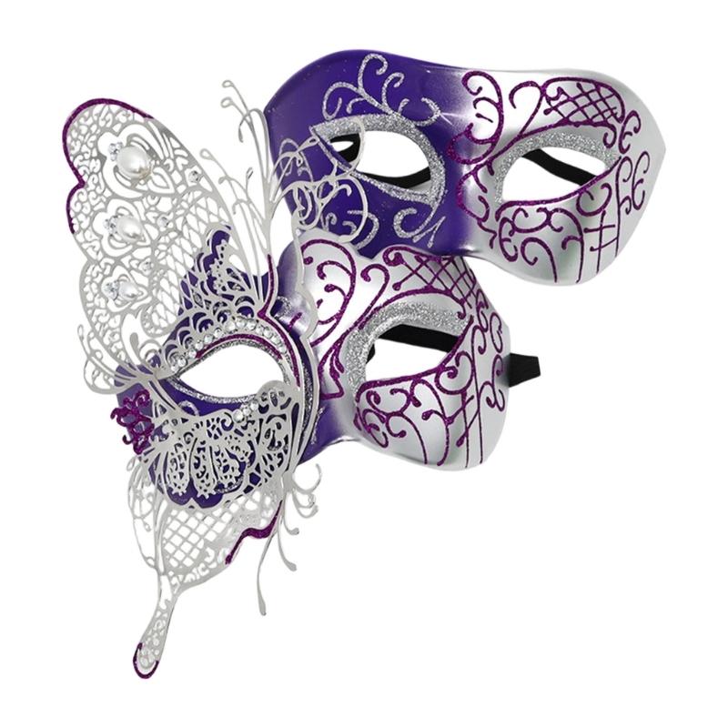 2Pcs Glittering Metal Butterfly Face Mask Fashionable Costume Accessory Halloween And Costume Face Covering For Adults
