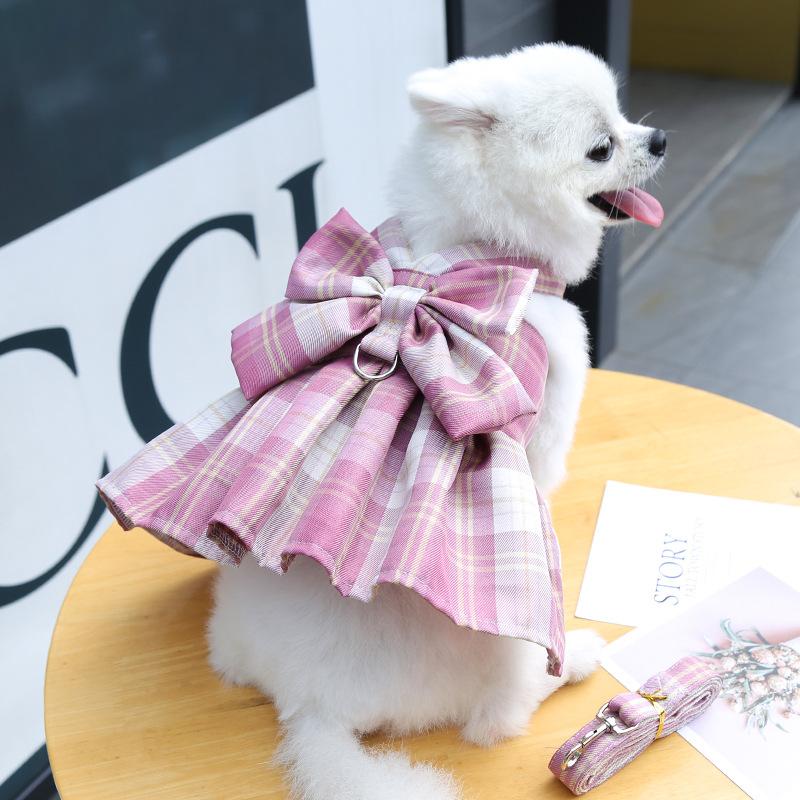 Pet JK Plaid Skirt Chest Strap Leash Walking Dog Cat Vest Clothes Teddy Magic Fighting Supplies Pet Products