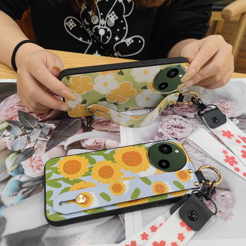 Wrist Strap Waterproof Phone Case For Sharp Aquos R9/SH-51E Oil Painting Anti-knock Ring Durable Kickstand Soft case