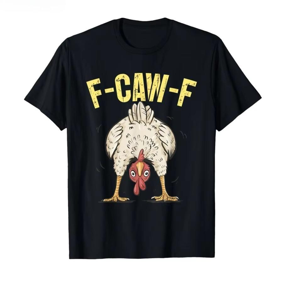 Vintage T Shirt Summer Funny Chicken F-CAW-F What The Heli Poultry Humor Leisure T-Shirts Cotton Tshirt Unisex Breathable Top