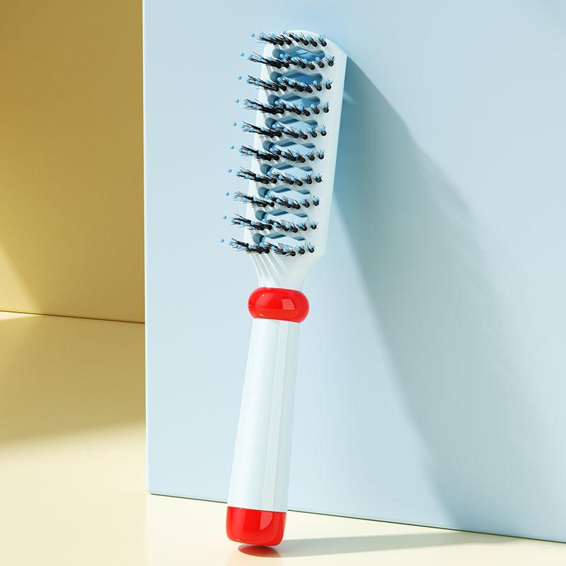 Beef Ribs - High-crowned Hairstyle with Fluffy Hair for Ladies. Long Hair, Curly Hair. Clean Scalp. Massage. Large Curved Comb. Straight comb красный