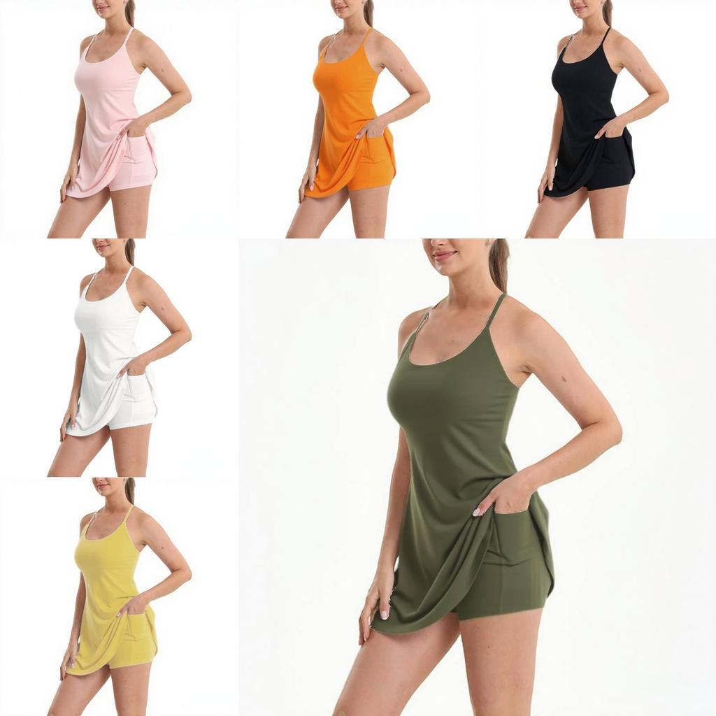 Summer Sleeveless A Line Dress With Removable Padded Shorts For Casual Wear