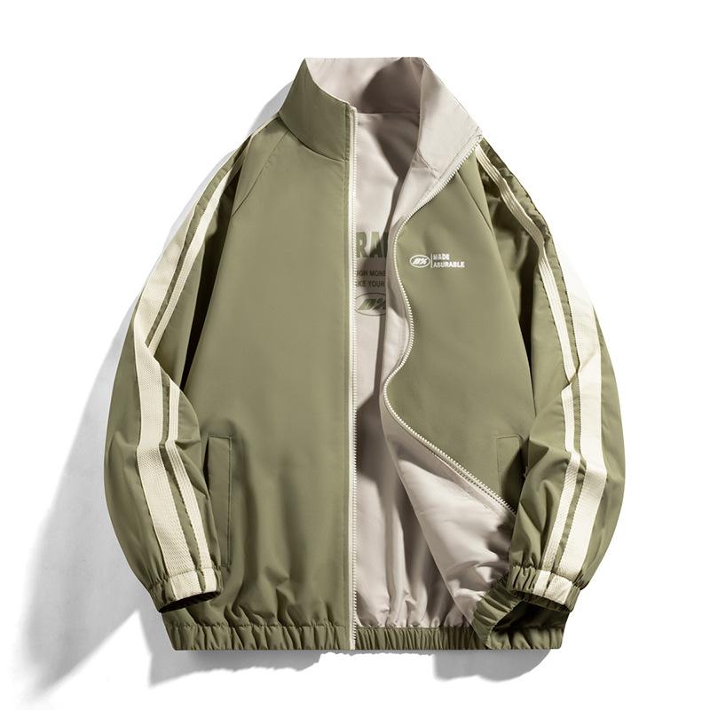 Reversible Jacket, Spring and Autumn New Style, Double-sided Jacket, Men's Stand-up Collar Striped Jacket