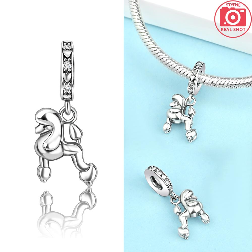 925 Silver Pink Claw Bones Running Dog Pendant Heart Bead Fit Bracelet Women Jewelry Diy Childish Fine Gift