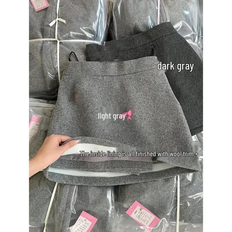 

Women s Gray Wool Blend High-Waist A-Line Petite Short Skirt - Autumn/Winter Hip-Hugging, Anti-Exposure Design. XL [Recommended 120-130 lbs]