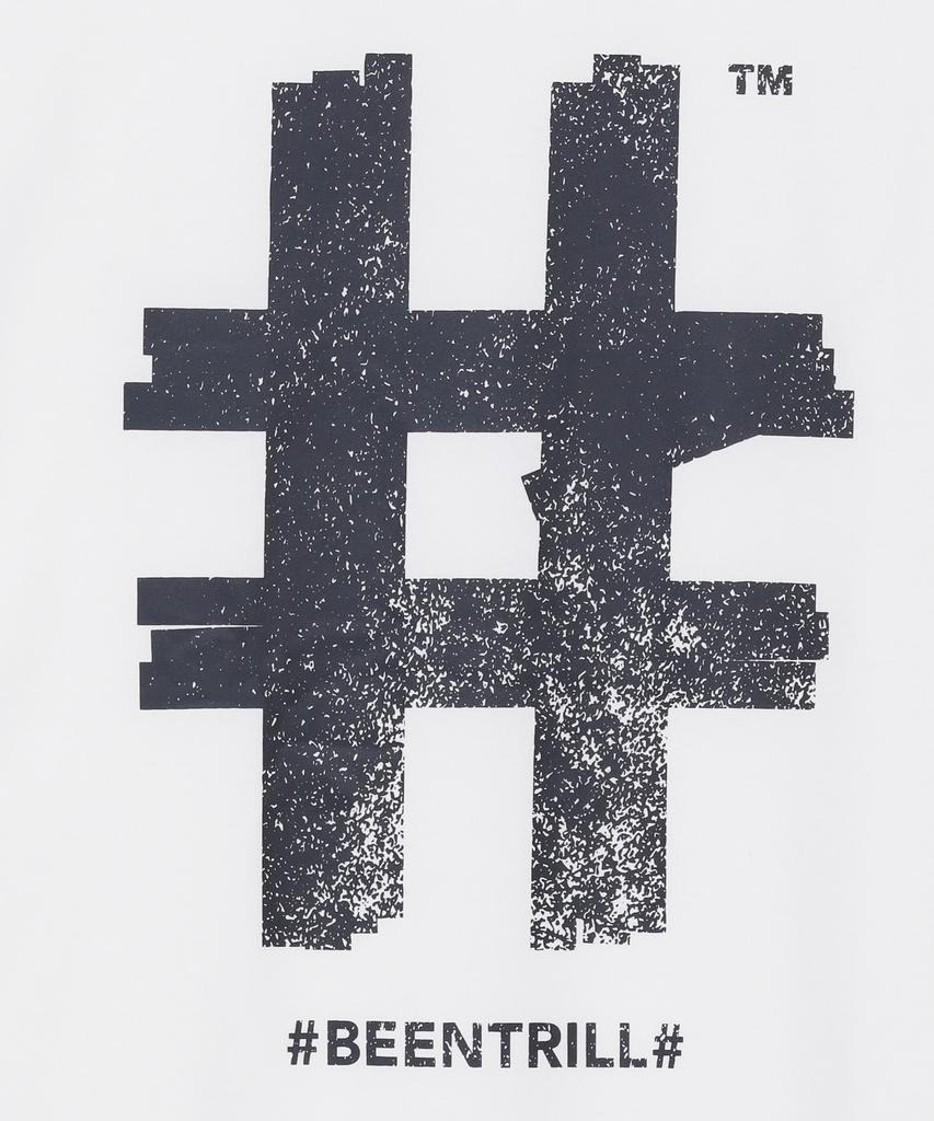 BEENTRILL Stamp Hashtag Oversized Short Sleeve T-Shirt (Off-White)