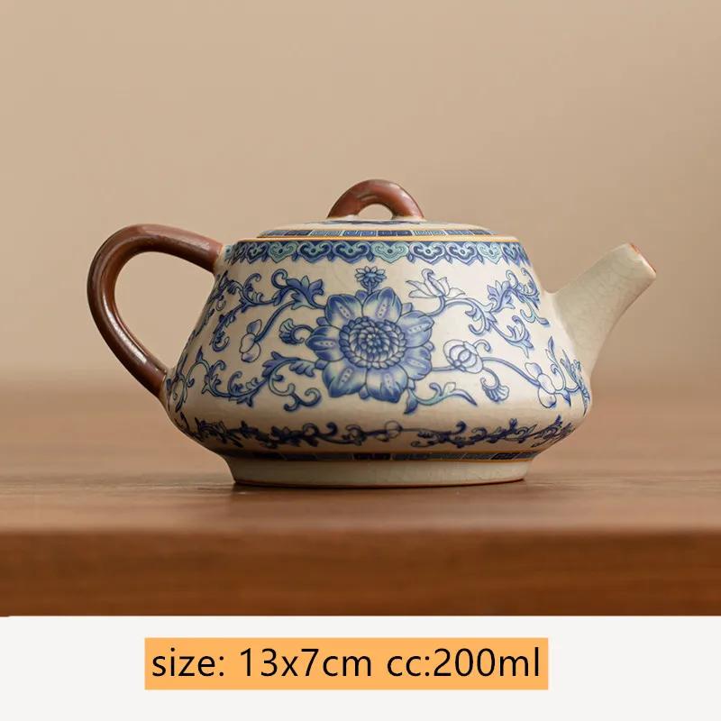 Chinese Ru Kiln Ceramic Teapot Gaiwan Traditional Handmade Blue and White Tea Pot Beauty Tea Infuser Kettle Household Teaware