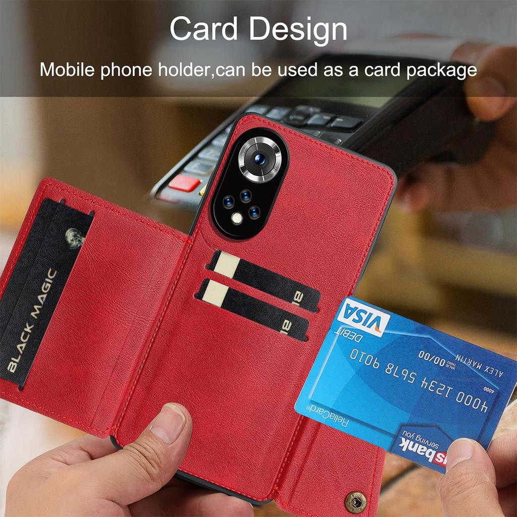 Vintage Leather Card Holder Phone Case for HONOR 50 Card Pockets Dual Snap Buttons Flip Wallet Shell