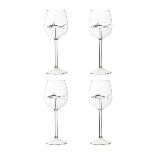Set Haai Wijnglazen Handgeblazen Loodvrij Glas Kelk Nieuwigheid Haai Wijnbeker Grappig Cadeau voor Wijnliefhebbers & Haaienliefhebbers