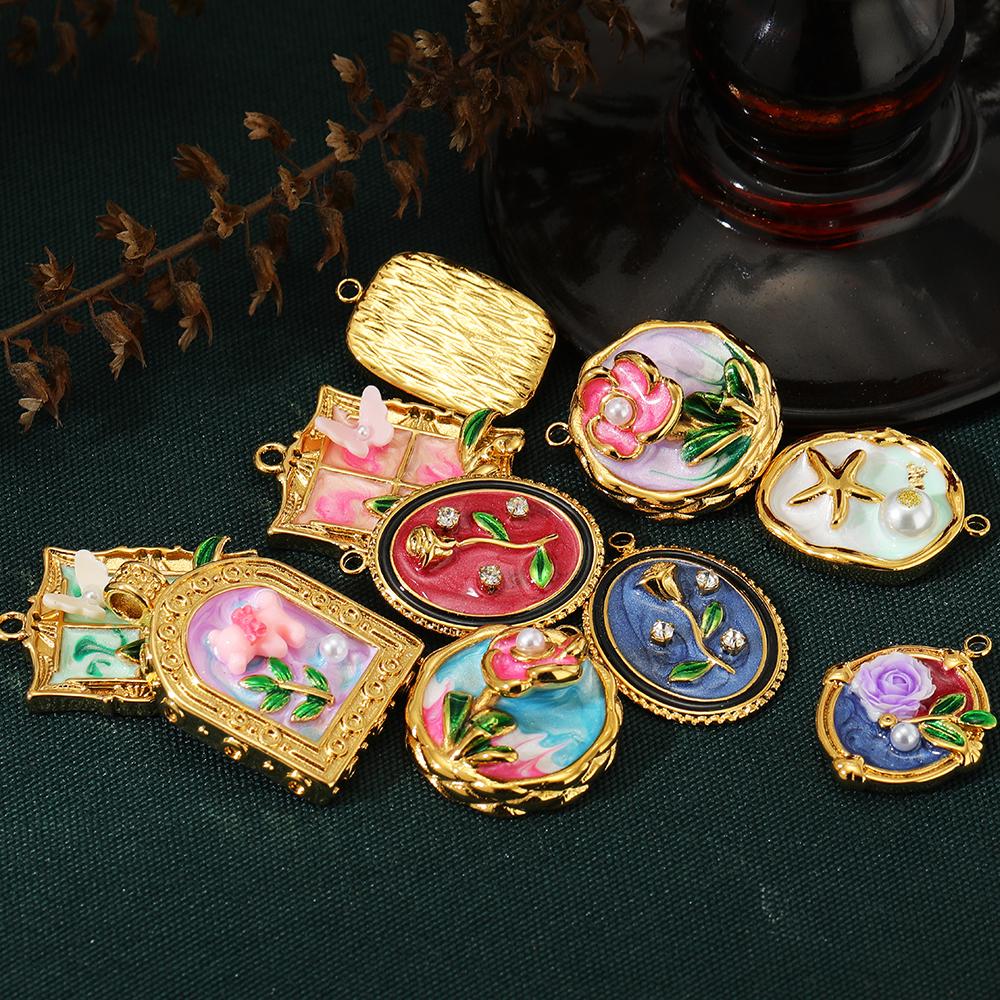 3Pcs Monet Garden Classical Charms Gold Stainless Steel Painted Flower Jewelry for DIY Necklace Pendant Bracelet Earrings Making