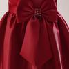 Satin Bow Party Girls Dress Elegant Short Sleeve Pink Bridemaids Princess Kids Dress for Girl Evening Birthday Prom Gown Vestido