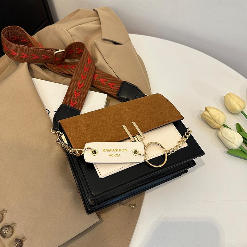 1pcs Wide Shoulder Strap Small Square Bag PU Contrasting Color Women's Bag Suitable for Mobile Phone Small Wallet