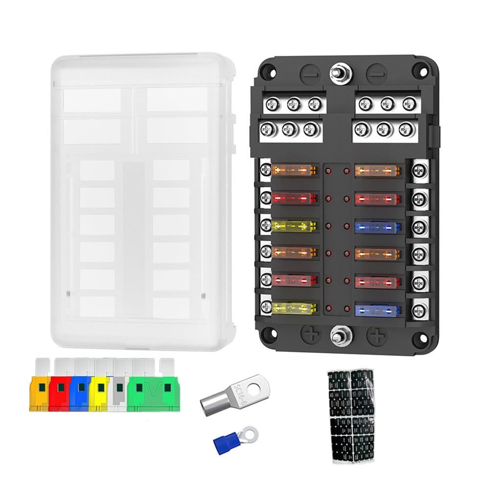 Jppium New 12-Way Automotive Fuse Box, Automotive Modification and Installation, Automotive and Marine Safe Fuse Integration Box