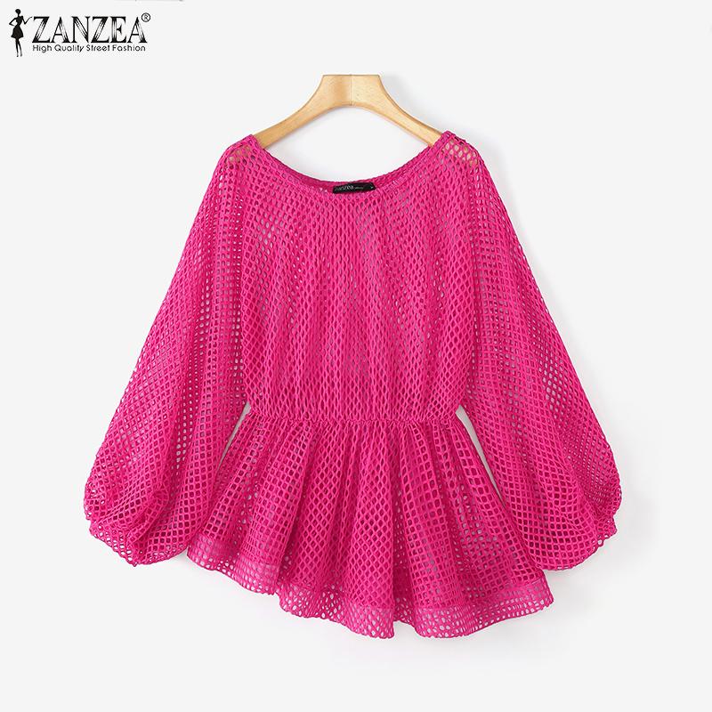 ZANZEA Elegante Off-Shoulder-Trompete-Langarm-Taille Hohlblusen für Frauen