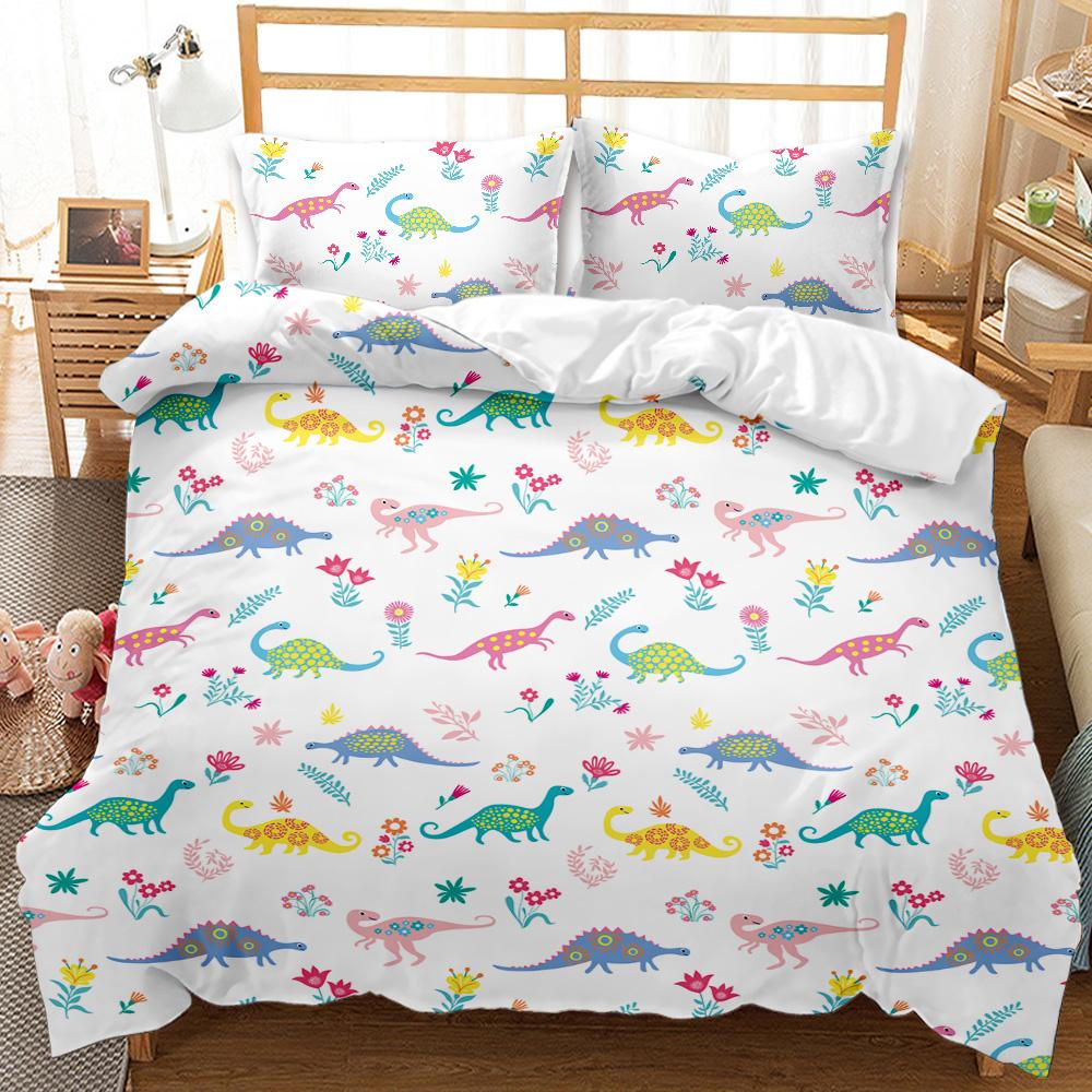 Comforter Dinosaur Tropical Cartoon Dinosaur Twin Bedding Set For Kids Teens Double Queen King Size