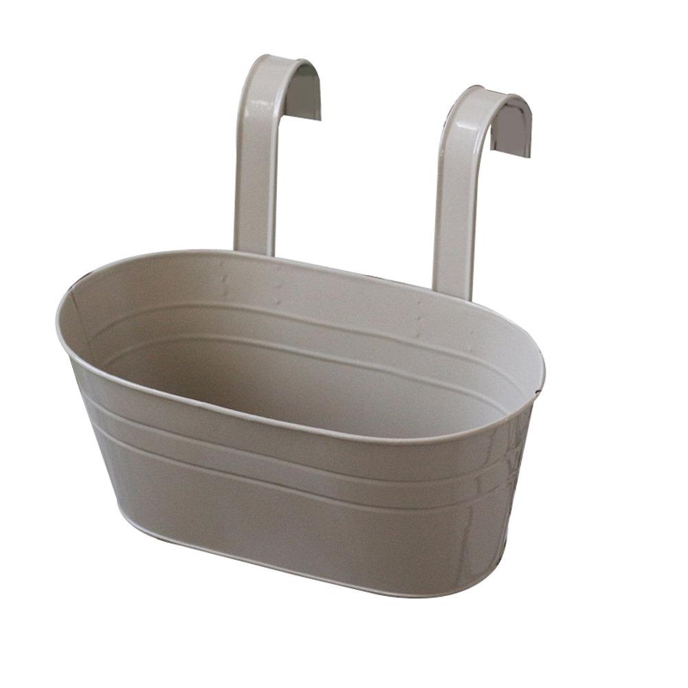 Iron Hanging Flower Pots Balcony Planters Garden Pots Flower Holders Double Hooks Oval Bucket Wall Hanging Decor