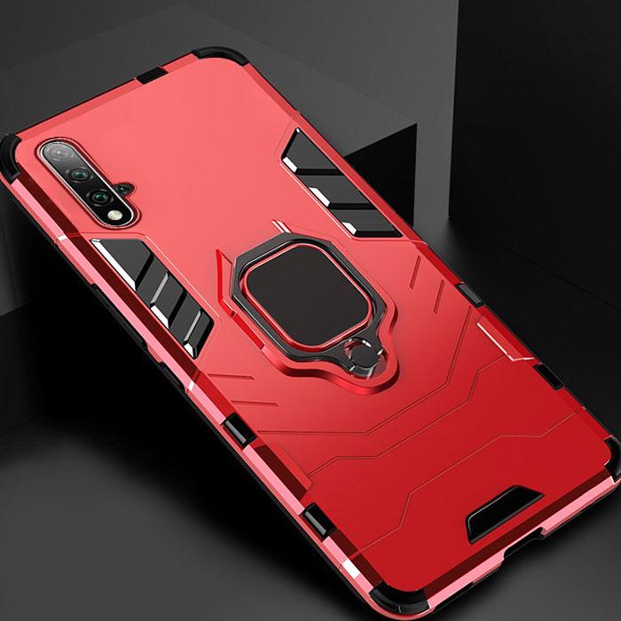Custodia Per Huawei P20 Pro Con Supporto Ad Anello Metallico 360° – Cover Antiurdo Rigida Morbida Rossa