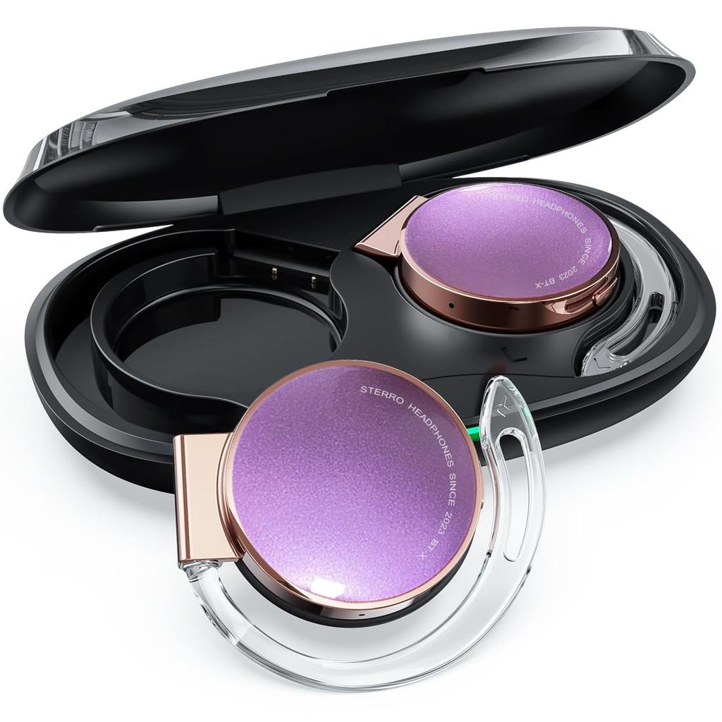 Bluetooth Wireless Earbuds with Lightweight New Wearing Method Gold 5.3 Clip, Open-Back Earphones, Headset, (Rose Purple)