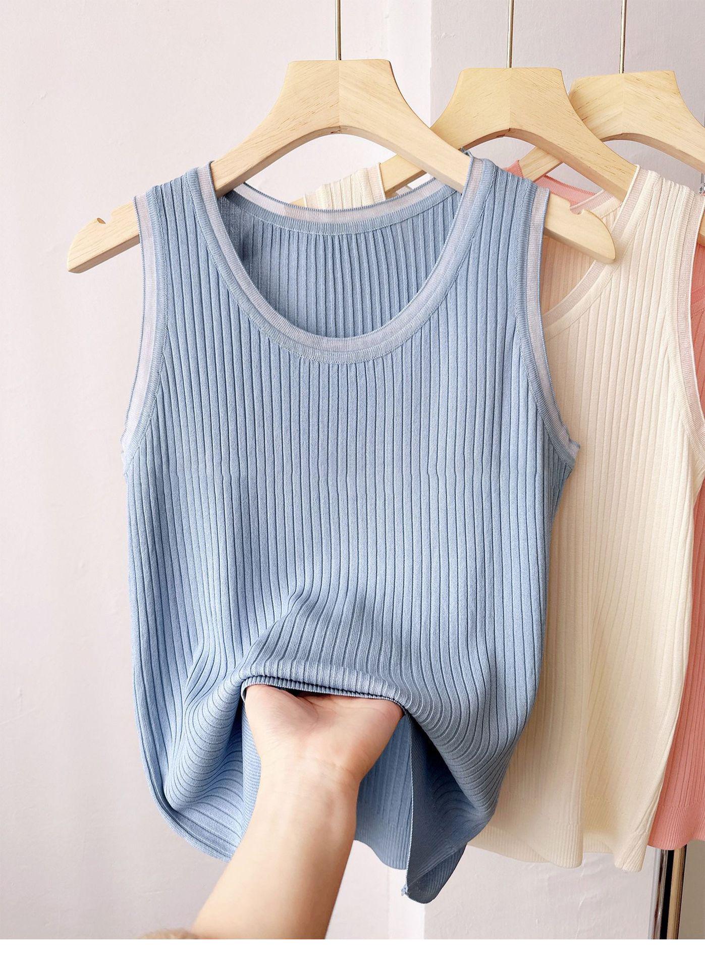 Women s Versatile Ice Silk Knit Sleeveless Summer Camisole Top One Size
