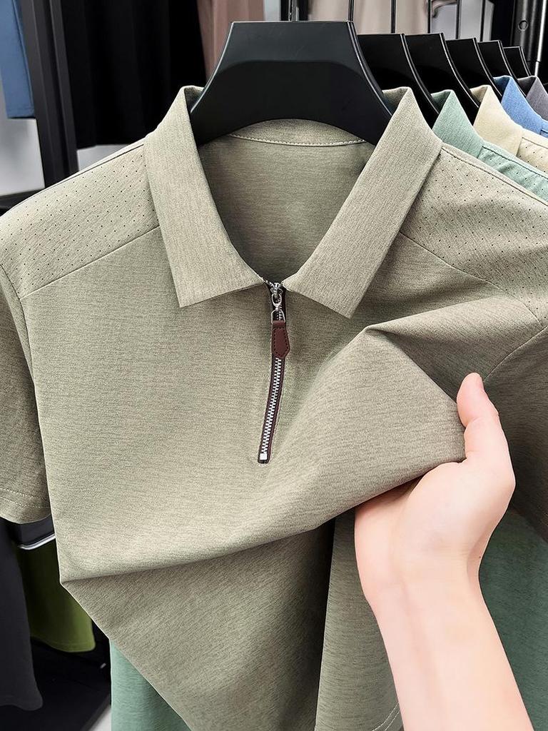 Men's Summer Breathable Short Sleeve Half-Zip Polo Shirt