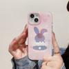 Schöne rosa Kaninchen-Hülle für iPhone 13 11 12 14 Pro Max 14 Plus süße Hasen-Laser-Telefonabdeckung Capa
