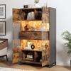 Transparent Display Cabinet Bookcase 2 Doors & 2 Drawers, Highboard Display Cabinet Wine Cabinets Living Room Dining Room Office, Vintage Brown