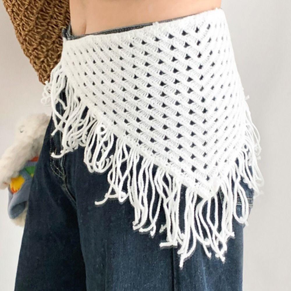 Hollowing Out Knitted Butt Flap Bohemian Tassel Hip Apron Fashion Knitted Back Flap  Photo Props