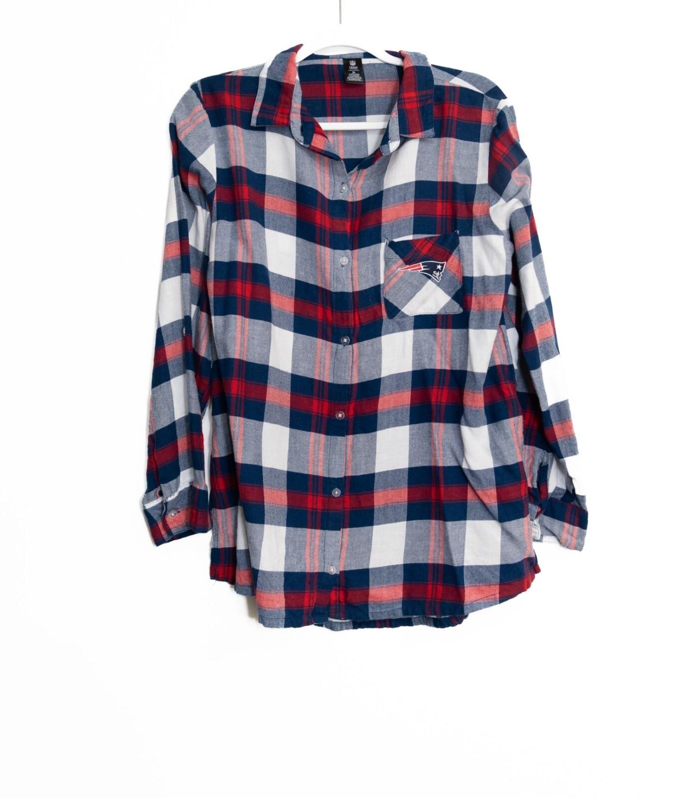 New England Patriots Womens Plaid Button-Down Shirt X-Large RedBlueWhite NFL S