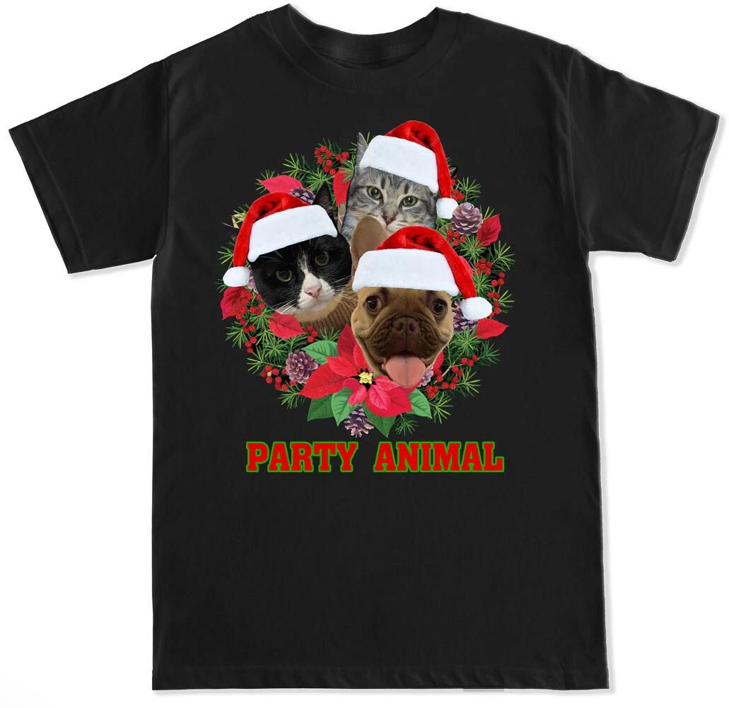 Merry Christmas Party Animal Cat Dog French Bull Dog Funny Cute T SHIRT M