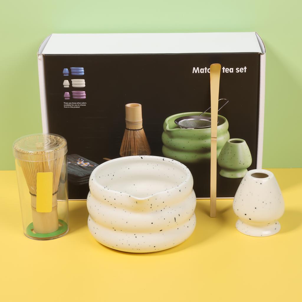 Traditional Ceramic Matcha Powder Bowl Set for Home Trip Easy to Clean Matcha Scoop Whisk Holder Kit for Tea Lovers Beginners
