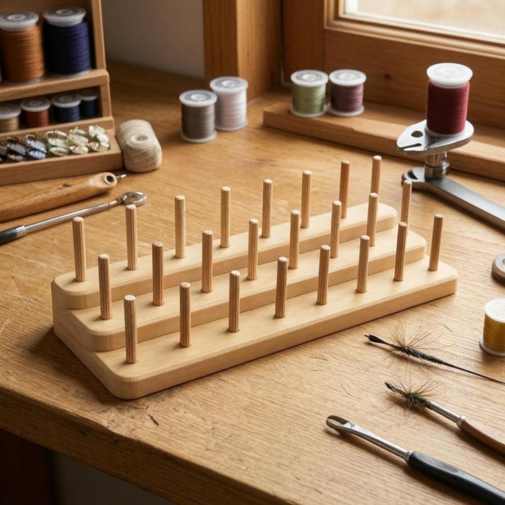 Fly-Tying Thread Rack Wood-Toned Craft Supply Organizer Compact