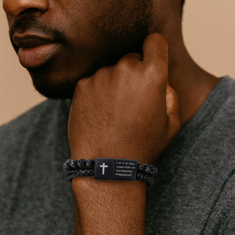 Leather Lava Rock Bead Bracelet Black Inspirational Quotes Bracelets Husband