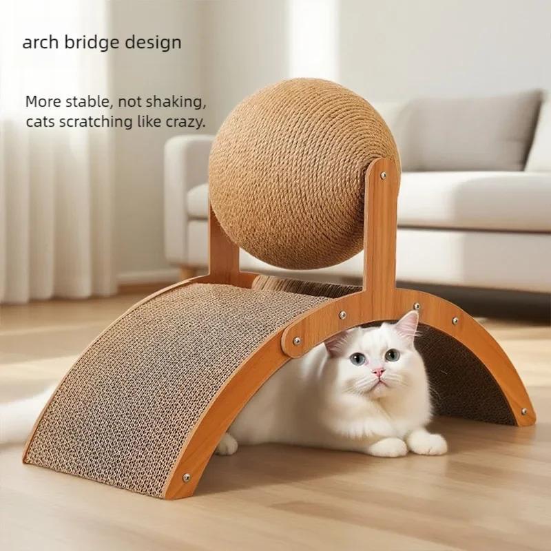 2 in 1. Katzenkratzball Holz-Kratzbaum für Katzen. Natürliche Sisal Kratzmatte Kratzsäule, Verschleißfester Pfoten Holzschaber
