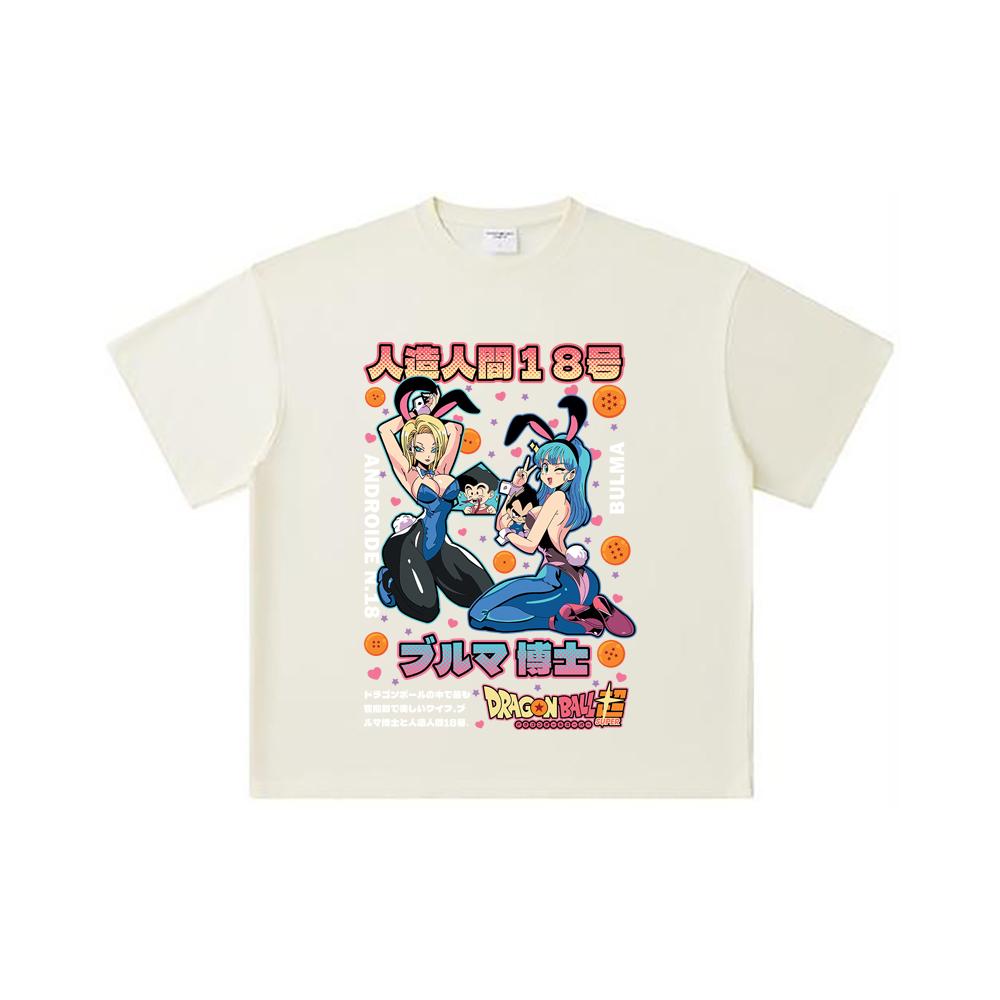 260 GSM Double Yarn 32 Count 100% Cotton Dragon Ball V26 Bulma Android Print Unisex Heavy Cotton T Shirt