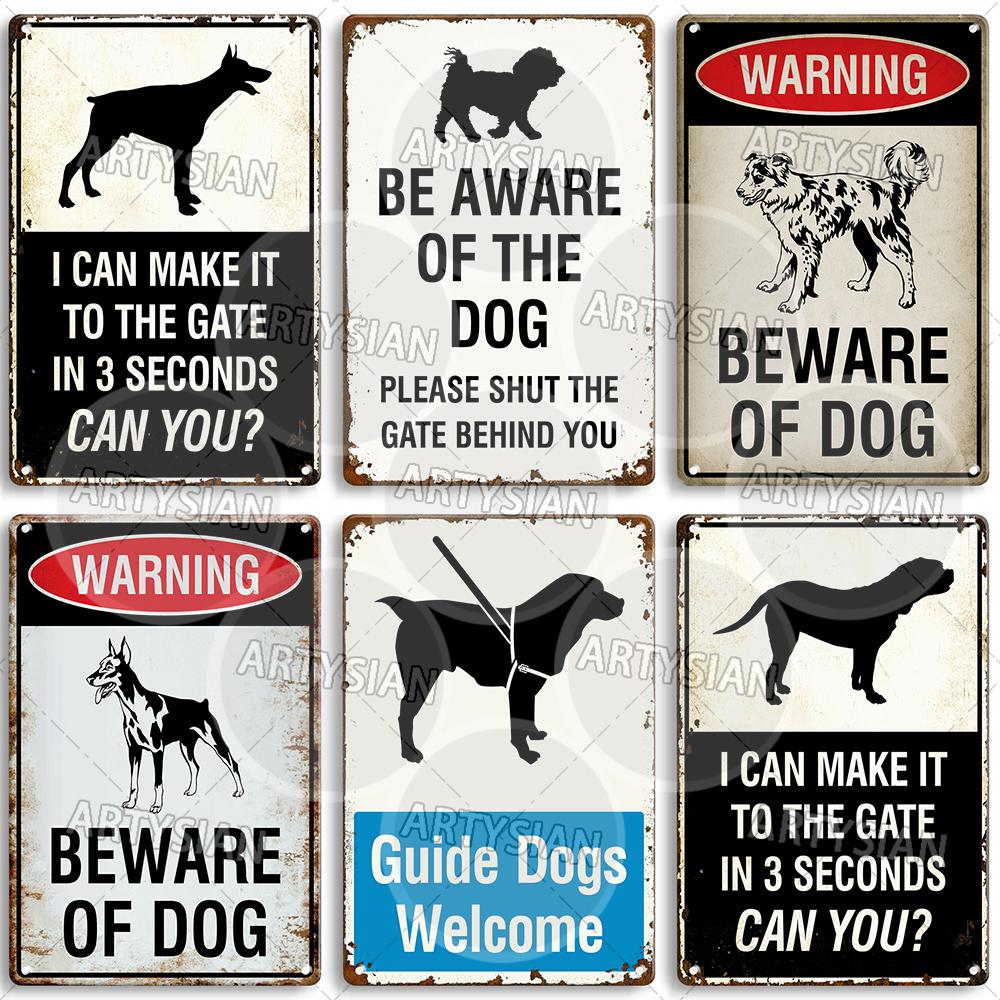 Beware Of Dogs Metal Sign Doberman Rottweiler Beagle Border Collie Dalmatian Bulldog GSD No Dogs Allowed Guide Dogs Welcome
