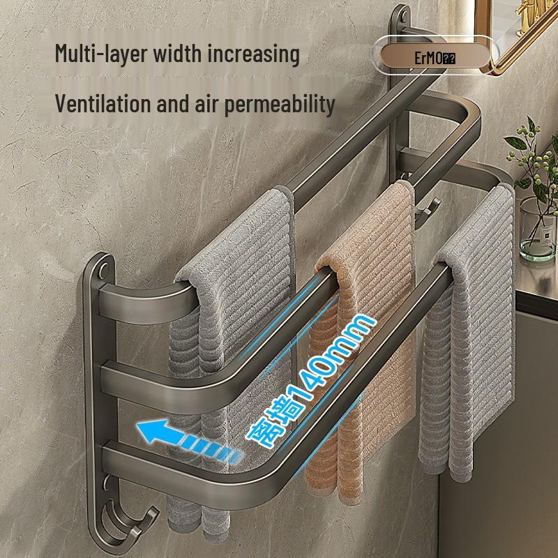 Gunmetal No-Drill Wall-Mounted Towel Rack for Bathroom Storage