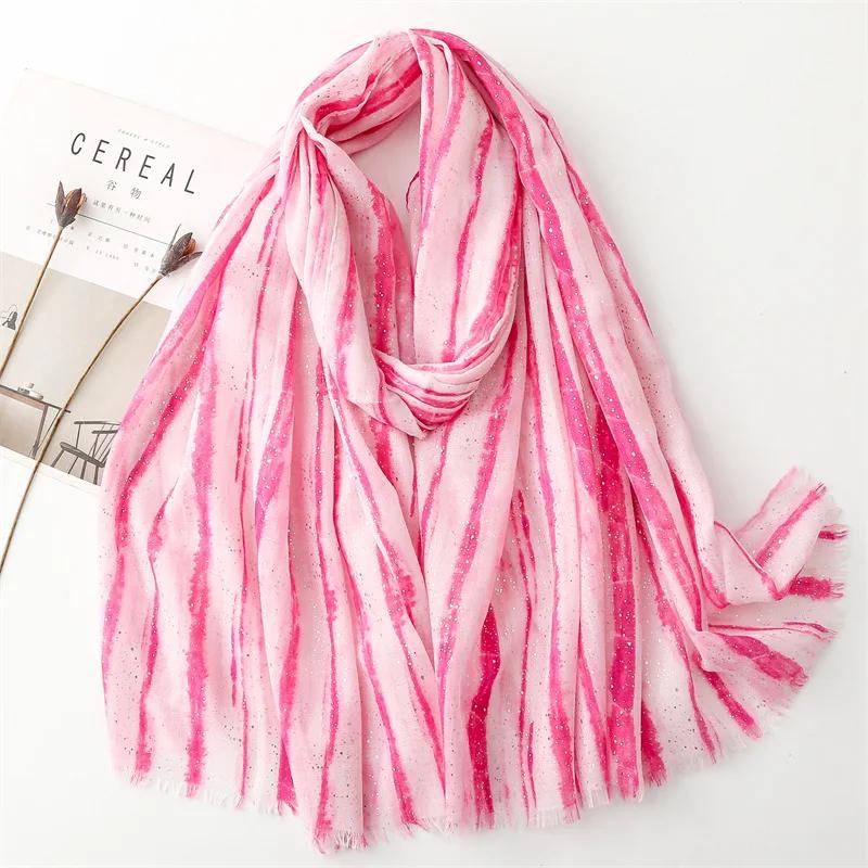 2025 Spain Ombre Striped Line Glitter Viscose Shawls Scarf Lady High Quality Wrap Pashmina Stole Bufandas Muslim Hijab 180*90Cm
