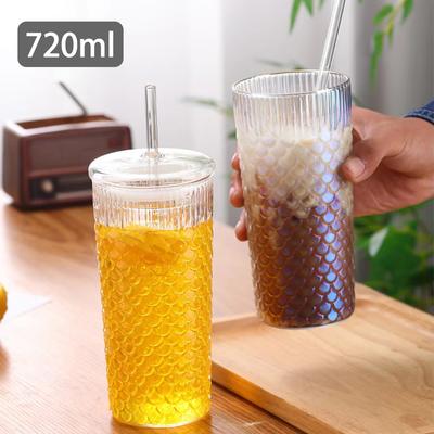 720 ml neuer Wellglasbecher mit Deckel und Strohhalm, transparente Gläser, Becher, Eiskaffeetasse für Saft, Milch, Tee, Wasserbecher, Trinkgeschirr