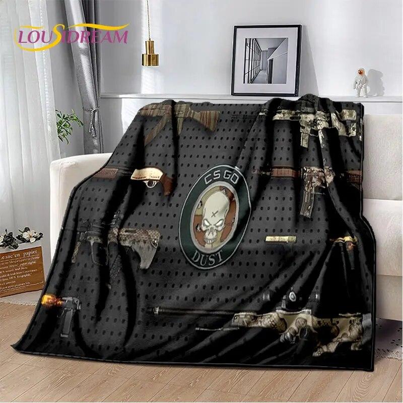 Puška Pistole Nábojová Pistole,CS,AK,USP,M4,AWP Měkká plyšová přikrývka,Vrhací přikrývka flanelová do obývacího pokoje Ložnice Sofa Piknik