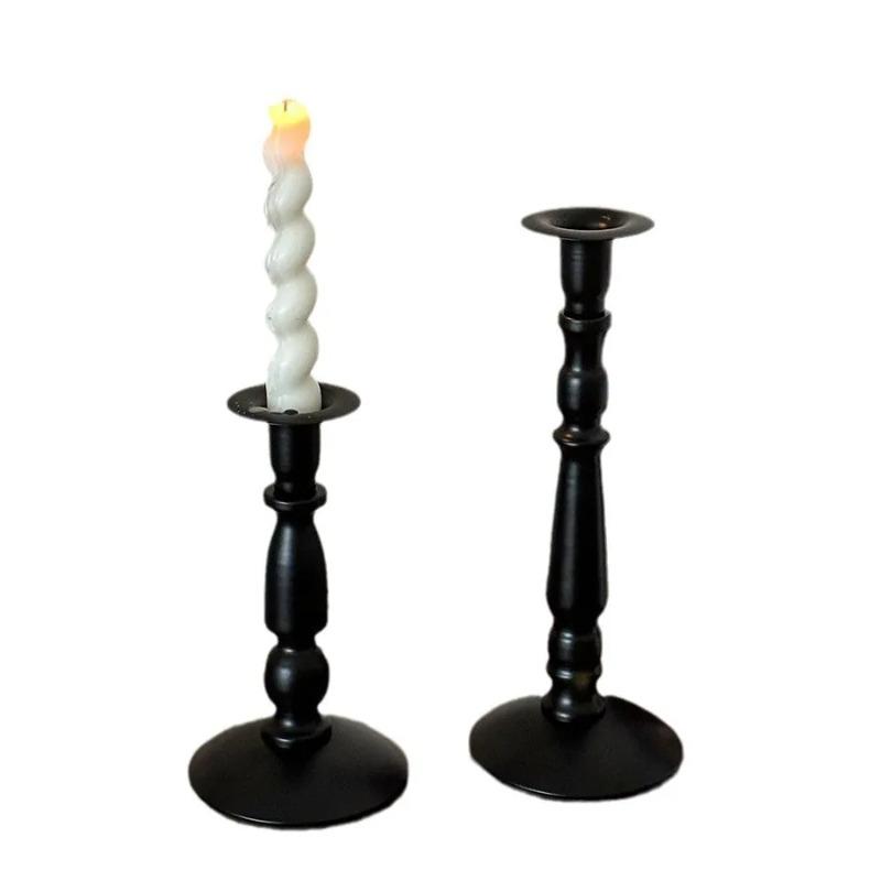 Ins American retro black wrought iron candlestick dining table atmosphere decoration ornament Roman pillar candle stand