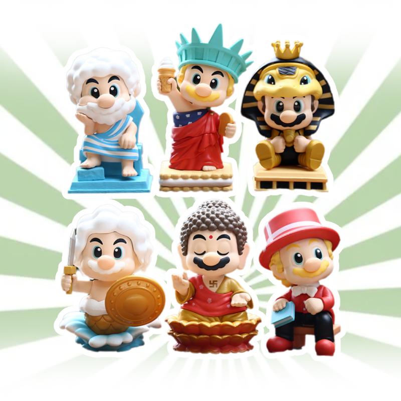 6pcs Mario Action Figure Anime Cosplay Game Doll Collectible Toy Car Display