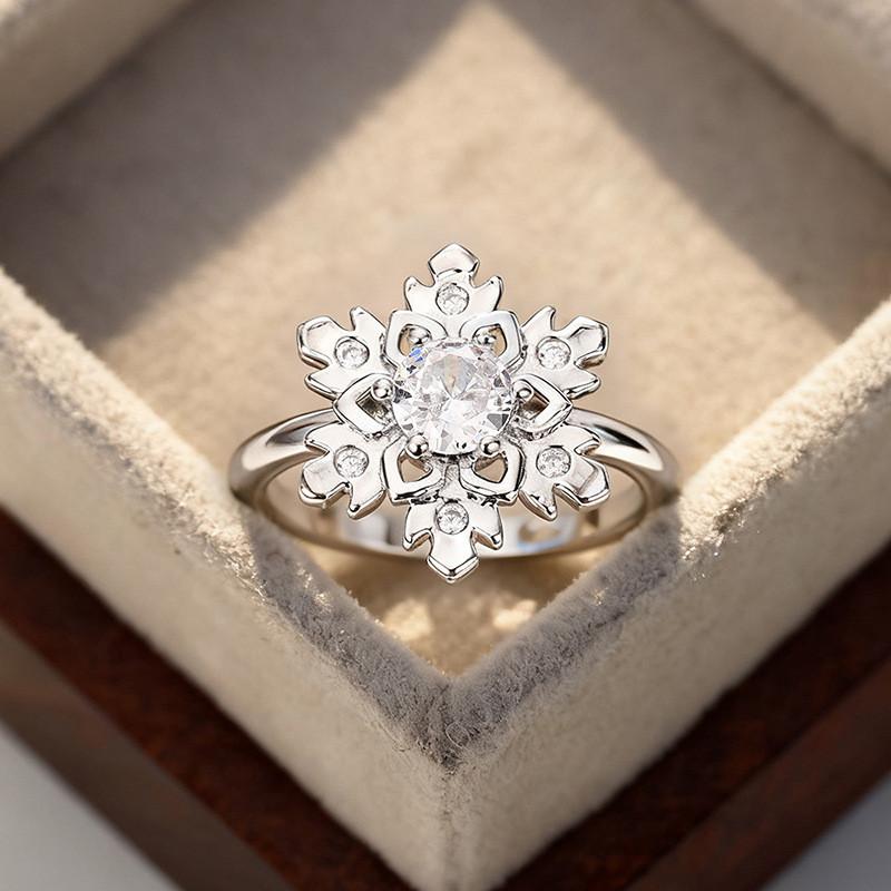CopperSnowflake Ring Shiny AAA Zircon Winter Wedding Jewelry Gift for Women Snow Flower Party Accessory
