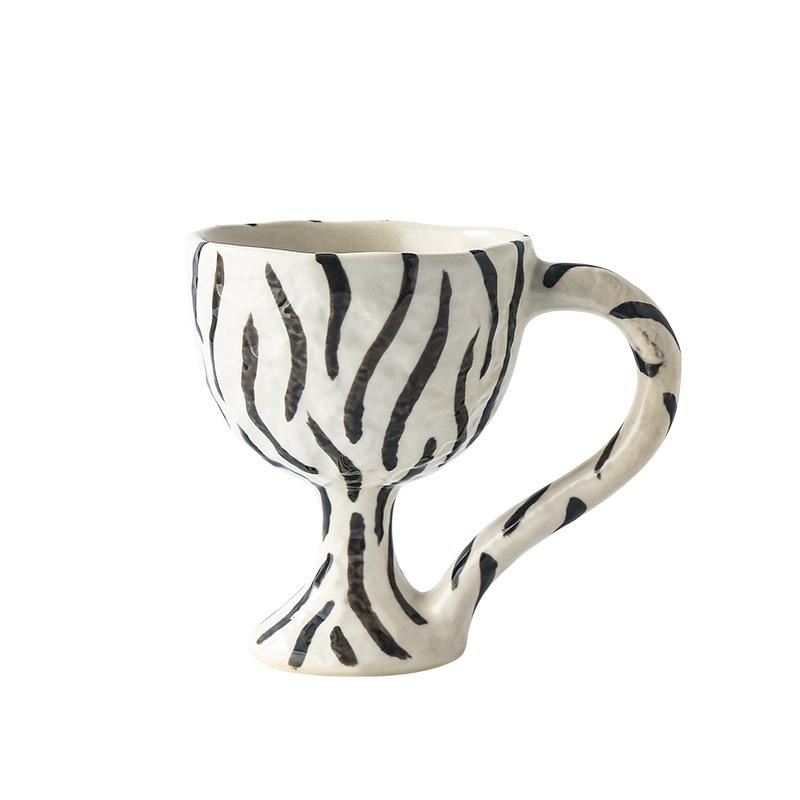 Minimalist and Niche Style Ceramic Coffee Cup Striped Leopard Print Decorative Cup Breakfast Milk Cup Funny Ceramic Cup Gift